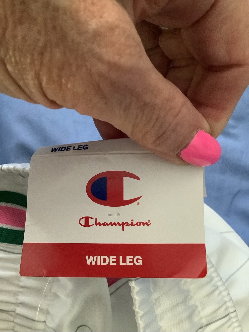 (NWT)Champion White Pinstripe Track Pants with Green & Pink Side Stripes - Picture 5 of 5